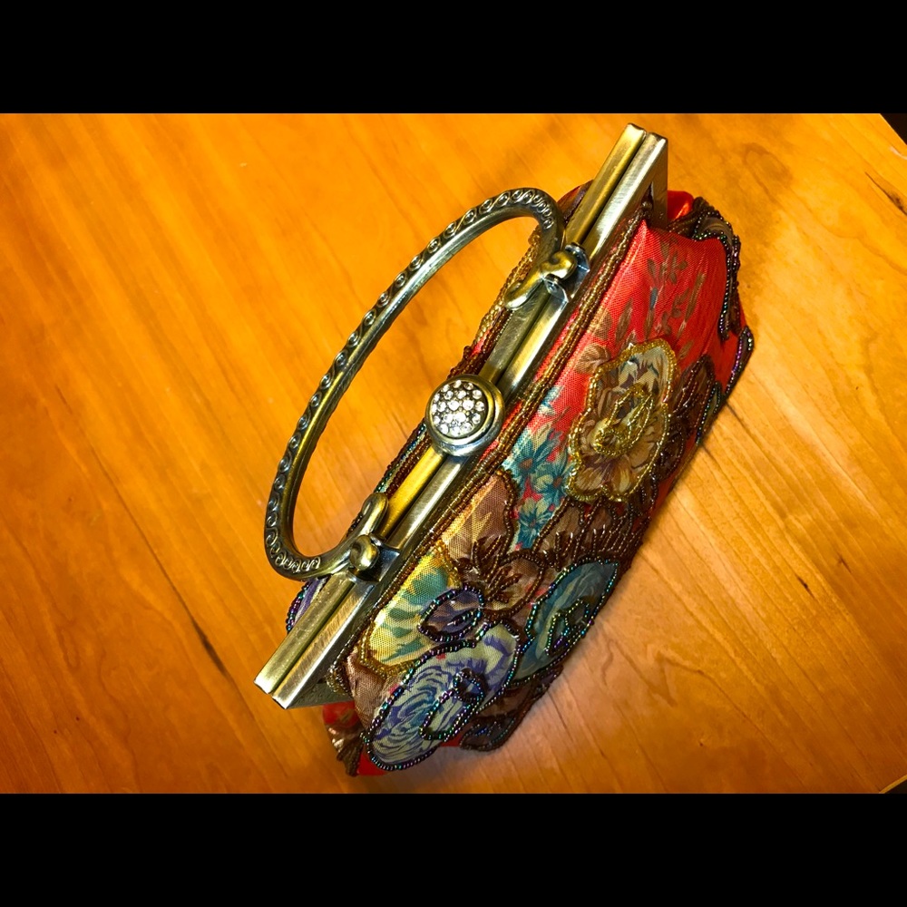 Gorgeous Vintage Evening Clutch Bag With Metal Strap Colorful Showstopping Boho - Picture 7 of 8